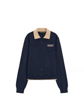 Zara contrast double layer knit polo cardigan